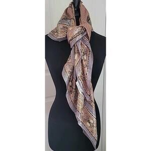 Vintage Oscar de la Renta Silk Scarf – Brown & Blue Floral 43x43 Luxury
